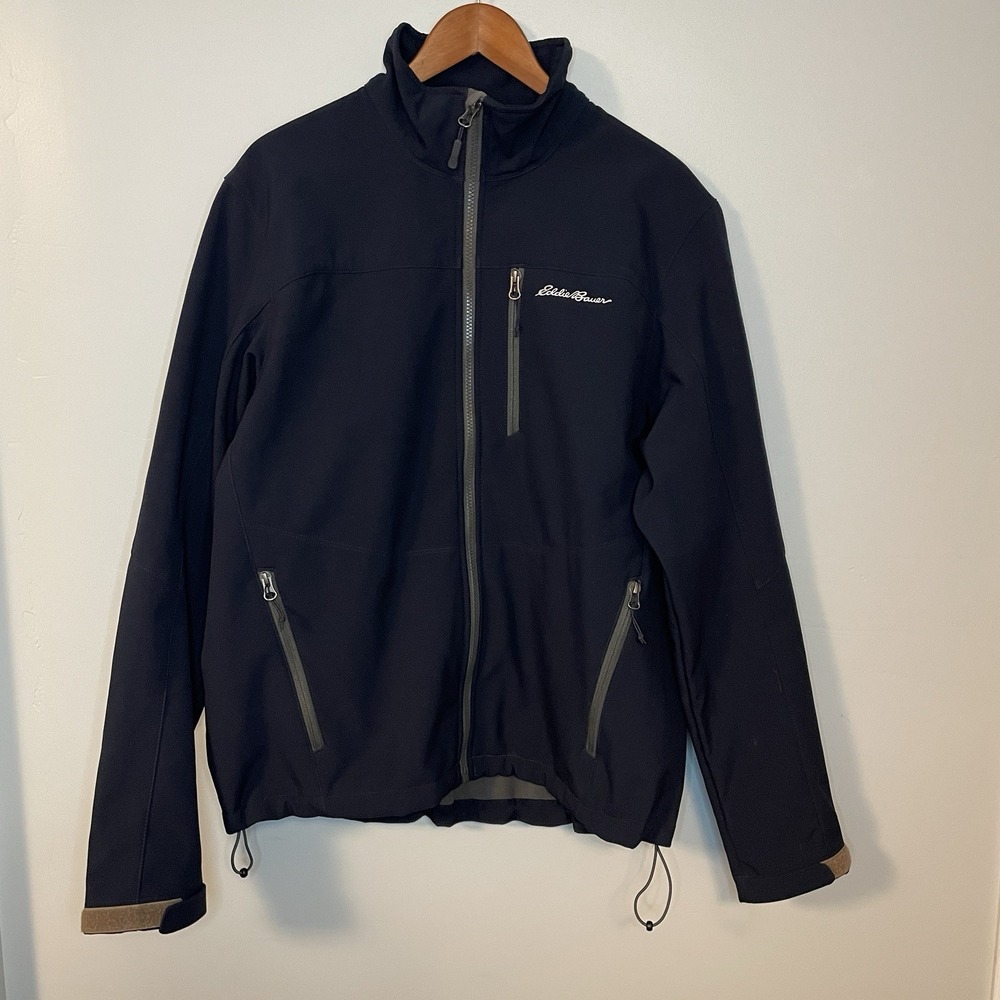 Eddie Bauer Men's L Navy Softshell Jacket –‎ Fleece Lined Full Zip EUC